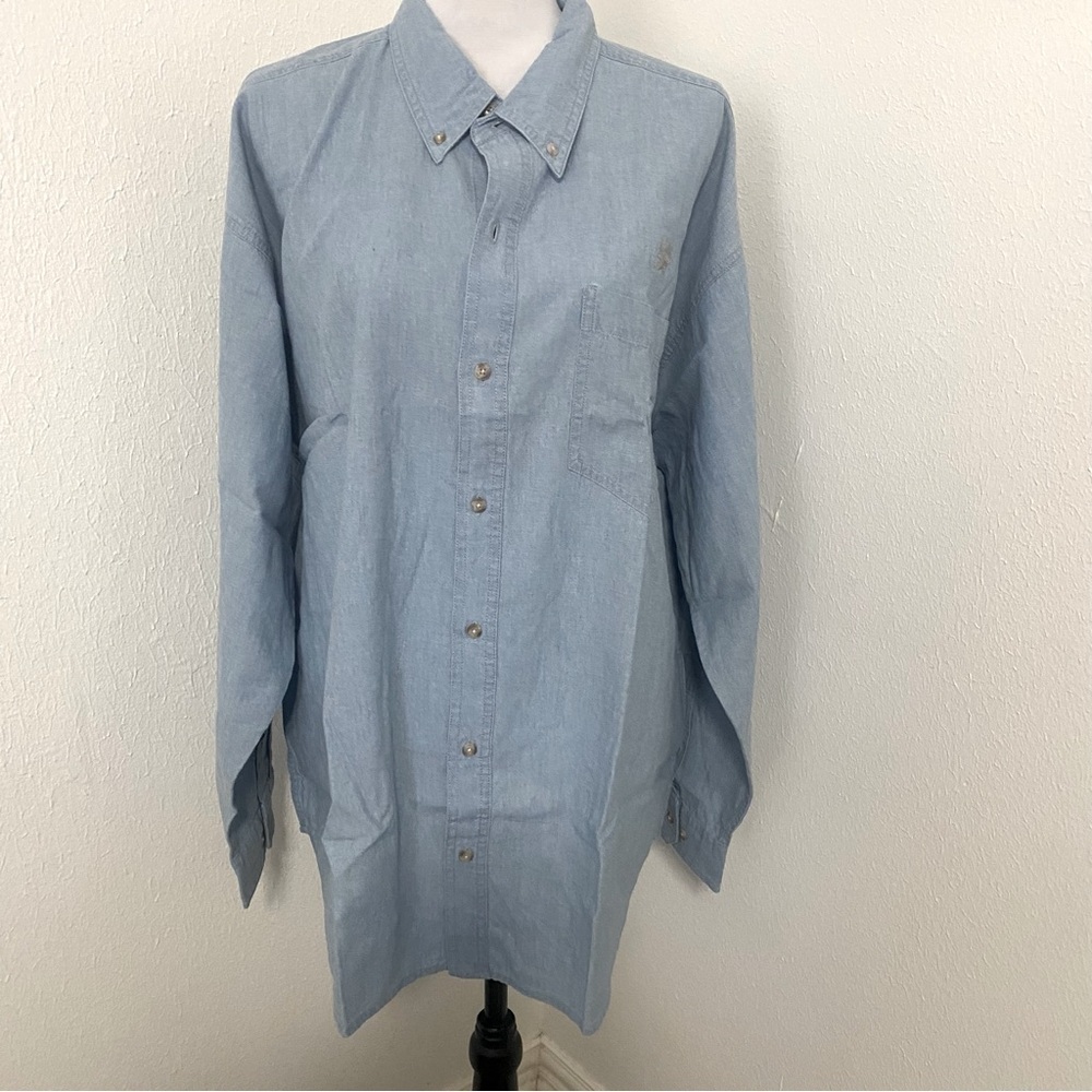 Munsingwear Men's Blue Denim Color Long Sleeve Button-Down Shirt XL 100% Cotton